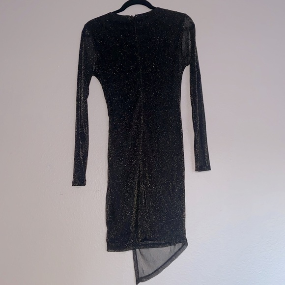 Faux Wrap Party Dress, Gold Shimmer on Black, Sheer Sleeves, Size Medium - Picture 4 of 9